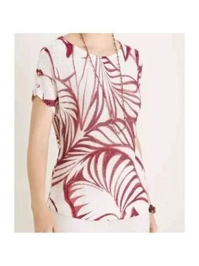 Chico’s Tropical Leaf Print Bateau Neck Sweater Top Size 2 Large